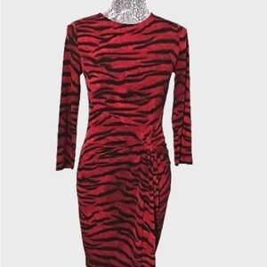 Michael Kors Red And Black Long Sleeve Faux Wrap Dress Size XXS